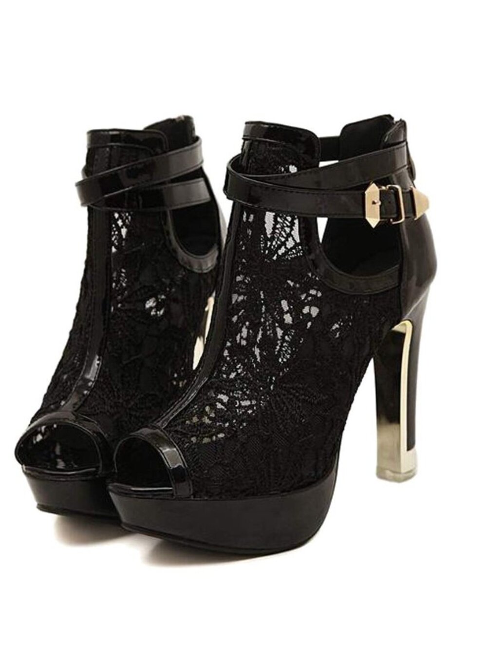 Women's Pretty Lace Flowers Open Toes High Heels Ankle Boots
